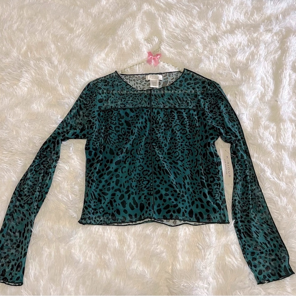 Sheer Animal Print Long Sleeve Silk Inside Blouse Size L - Kirious Los Angeles